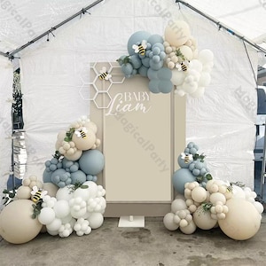 163pcs Bee Happy Balloon Garland Kit, Retro Blue Natural Sand Color Balloon, Bee Baby Shower, Gender Reveal Boy Birthday Party Decoration