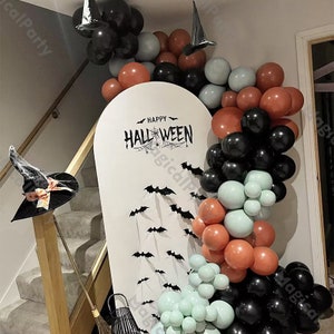 106/111pcs Matte Black Orange Balloon Arch Kit Halloween Scary Bat Balloon Garland Party Fall Baby Shower Gender Reveal Haunted House Decor