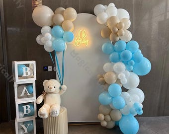 103/112 Bear Theme Arch Kit,Matte Blue White Boho Balloons,Baby Shower,Gender Reveal,Boy Birthday Wedding Bride Party Decoration Supplies