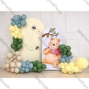 131pc Bear Themed Balloon Arch Kit,Yellow,Blue,Green,Natural Sand Color Bee Balloons,Baby Shower,Gender Reveal,Boys 1st Birthday Party Decor