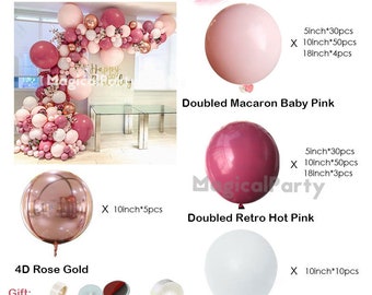 Palloncini Retrò Rosa, 30 Rosa-Antico Bianco, Coriandoli Oro-Rosa Metallizzato Palloncino Rosa-Vintage Elio per Ragazza Donna Compleanno Boho