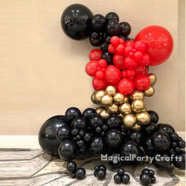 Black red latex balloon garland kit Chrome gold DIY Balloon arch kit for Baby shower Balloons Decor 148pcs Gender Reveal Graduation Supply