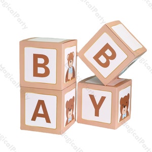 4pcs Rustic Baby Shower Blocks Custom Balloon Boxes Birthday Balloon Blocks Personalised Boxes Gender Reveal Backdrop Balloon Cubes