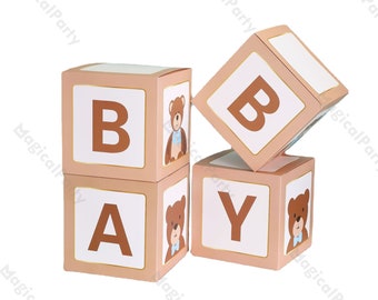 4pcs Rustic Baby Shower Blocks Custom Balloon Boxes Birthday Balloon Blocks Personalised Boxes Gender Reveal Backdrop Balloon Cubes