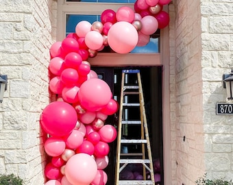 Ballon Rose de Arche en Latex,106 Pièces Kit de Guirlande de Ballons  Rose,Ballons de Confettis Blanc Rose pour Ballons de Fête D'anniversaire