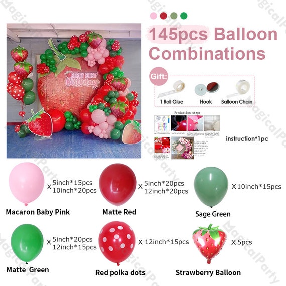 Kit Arco Palloncini A Forma Di Fragola – 147 Pezzi Per Decorazione Festa Compleanno Ragazza