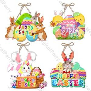 Happy Easter Decor Door Pendant Paper Rabbit Egg carrot Welcome Sign Hanging Ornament Easter egg hunt Wall Spring Theme Party Decor