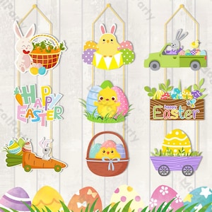 Felice Pasqua Cartone animato Carino Pulcino Coniglio Porta Appeso Porta Parete Finestra Tema Primavera Ghirlanda Casa Giardino Festa di Pasqua Decorazione