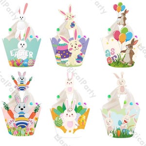 12 pezzi di simpatici pirottini per torta a forma di coniglio e inserti per bandierine per torte, usati per dolci pasquali, compleanno dei bambini, decorazioni per feste del tè pomeridiano