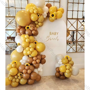Kit arco di palloncini ape da 132 pezzi, palloncini color caramello giallo senape, decorazioni per feste di compleanno per bambini, baby shower, rivelazione del sesso, decorazioni per feste in stile boho.