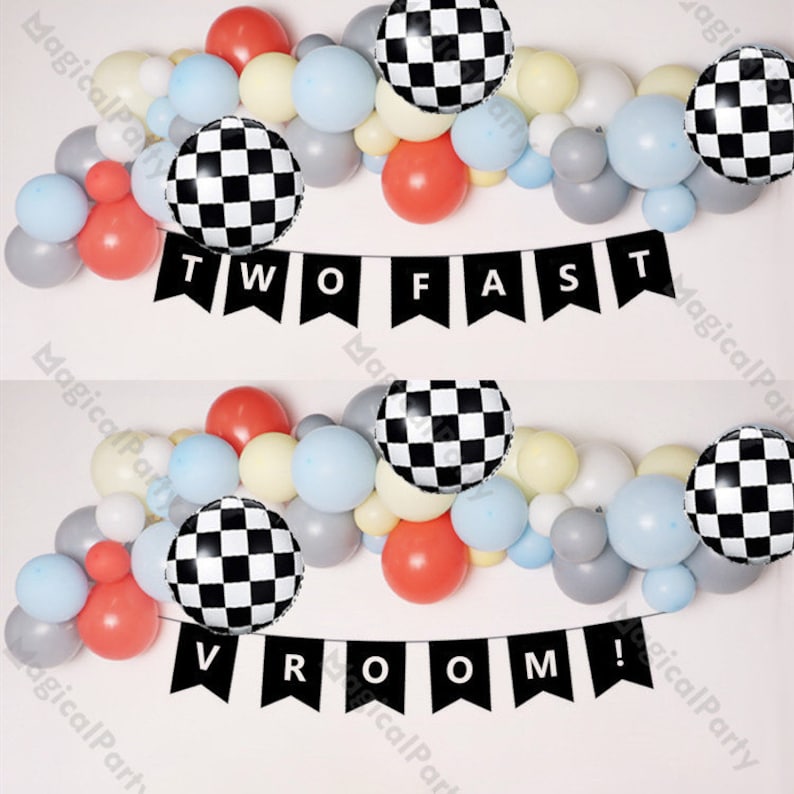 Vintage Race Car Balloon Garland Kit Black White Checkered Etsy
