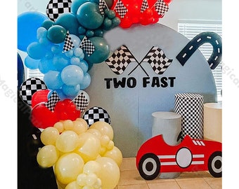 108pcs Two Fast Balloon Set Slate Blue Red Race Car Birthday Balloons Baby Shower Gender Reveal Wedding Bridal Shower Party Decoration