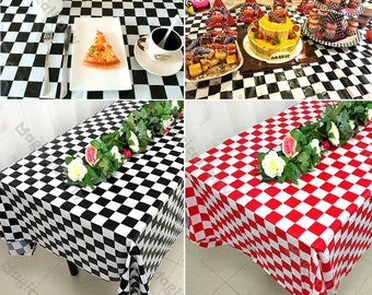 Vintage Racking Car Checkered Tablecloths Black/White/Pink/Blue Race Car Theme Birthday Table Cover Baby Shower Racer Fast Two Party Decor