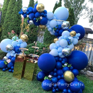167pcs Double blue latex balloon garland arch kit Dark blue Gold Silver 4D balloon Blue theme Wedding & Engagement Bridal Shower Decoration