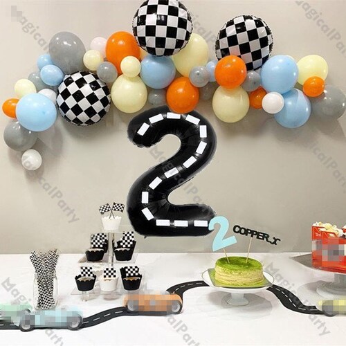 Vintage Race Car Balloon Garland Kit Black White Checkered Etsy