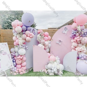 213pcs Double Stuffed Pastel Pink Purple Balloon Garland Arch Kit for Bridal Shower Wedding Baby Shower Girl Birthday Party, Boho Party