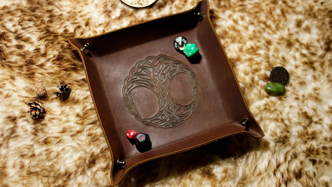 Celtic Tree Leather Dice Holder Custom Dnd Dice Tray Dice Etsy