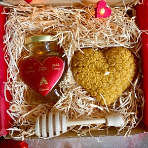 Cariad Gift Set Welsh honey & Heart Beeswax Candle Santes Dwynwen Valentines Gift Hamper Sustainable 2024