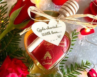 Welsh Honig Herz Glas Dose & Mini Holzlöffel Santes Dwynwen Valentinsgeschenk Caru ti Love You Cariad - Valentinstagsgeschenk 2024