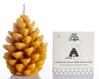 100% Pure Handmade Welsh Beeswax Candle - Pine Cone Candle -  Autumn Christmas Home Decor