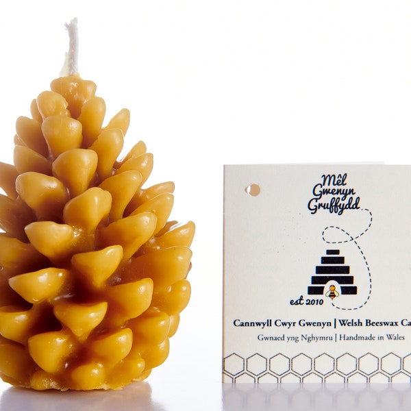 100% Pure Handmade Welsh Beeswax Candle - Pine Cone Candle -  Autumn Christmas Home Decor