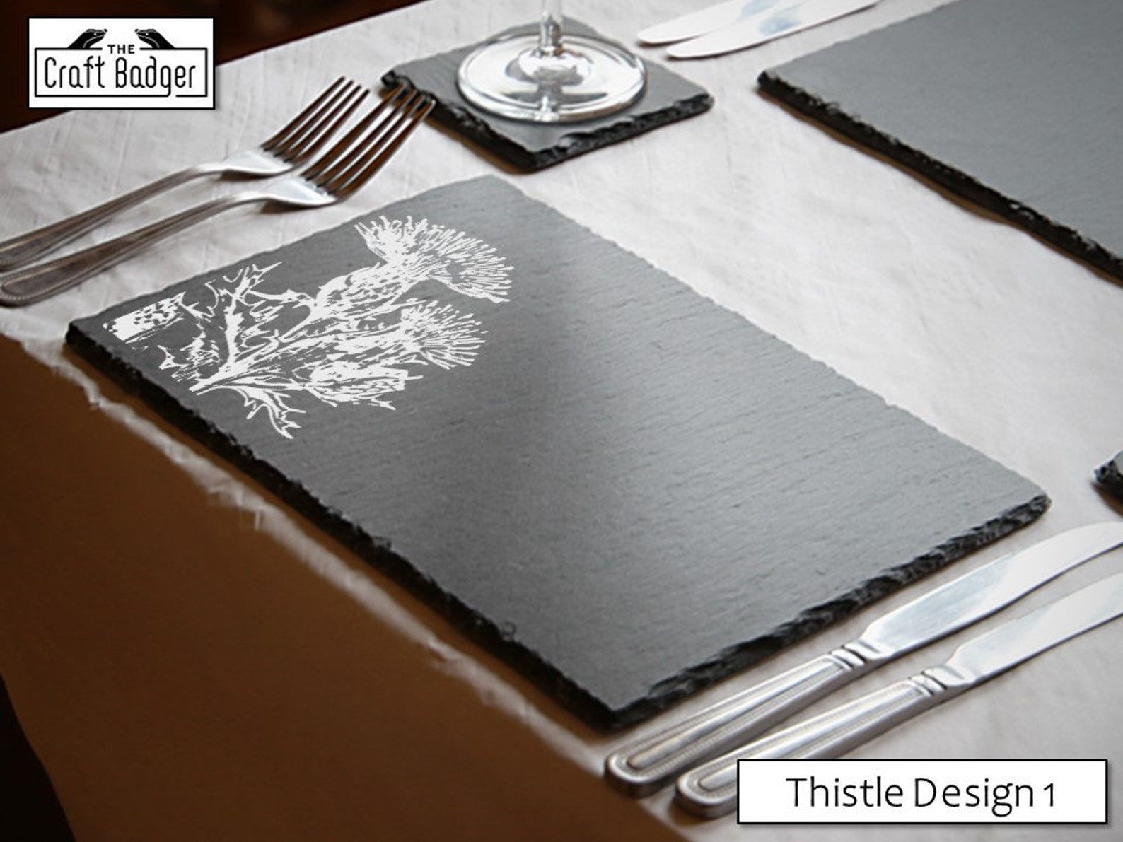 Personalised Thistle Slate Placemats & Coaster Custom Etsy UK