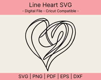 Hand-Drawn Line Heart SVG, Valentine's Day Cricut Silhouette Cut File (Digital Download)