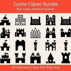 Castle SVG Bundle, Castle SVG, Castle Png, Cut Files for Cricut, Princess Castle Silhouette Digital Download, Outline