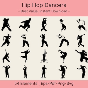 Hip Hop Dancers SVG, Breakdancers Vector, Street Dancer, Rap Dances Digital Files, Dxf, Eps, Pdf Silhouette, Women, Men