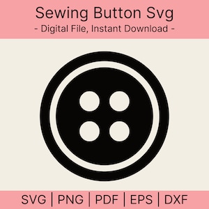 May include: Black and white illustration of a four-hole sewing button. The button has a raised rim and a smooth surface.