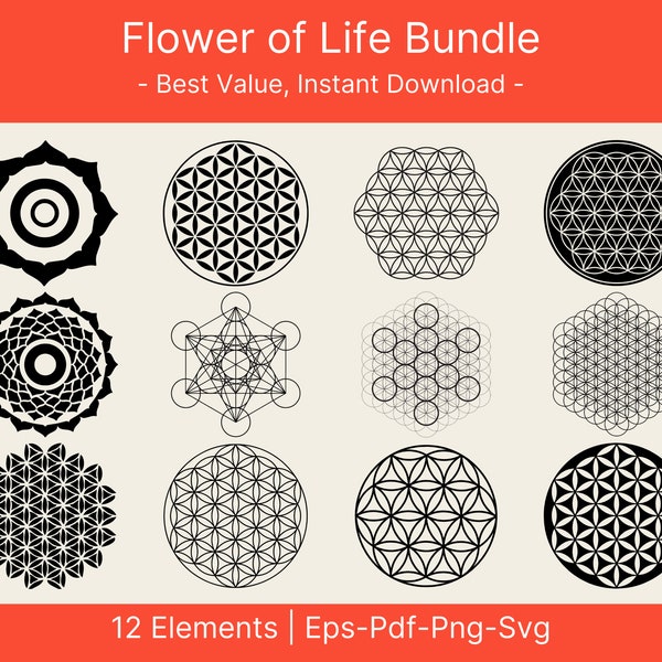 Flower of life vector, Sacred Geometry png, Seed of Life svg, Tree of Life png, metatron cube vector flower of life png, svg, dxf, clipart