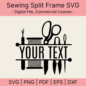 Marco dividido para coser SVG, texto personalizado (archivo digital)