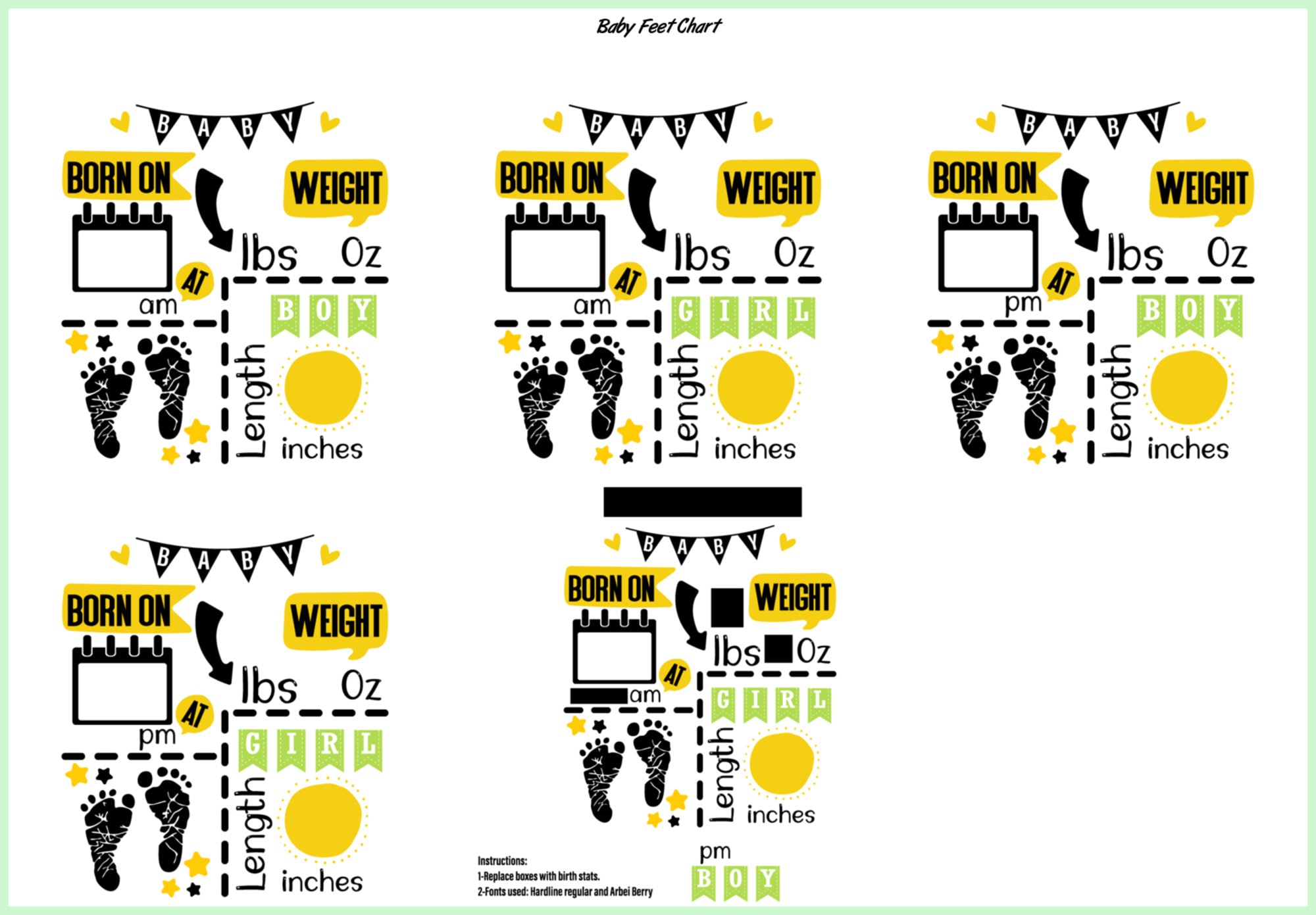 Baby Birth Announcement Bundle - SVG - DXF - EPS - Baby Stats - Metric ...