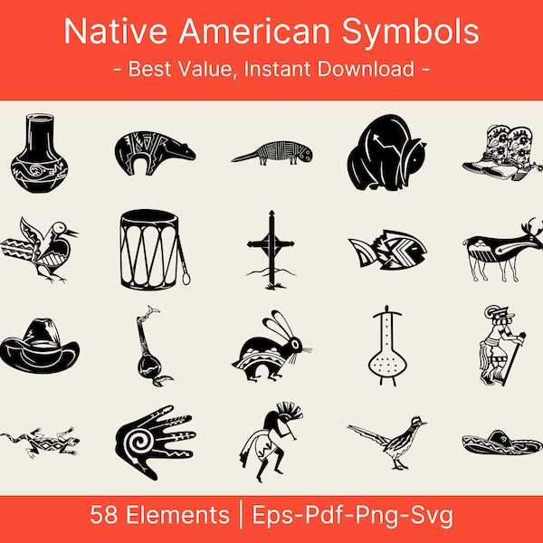 58 Tribal Elements Clipart Bundle | Boho Ethnic Icons Set  | EPS  | PNG | Native American SVG Bundle | Instant Digital Download
