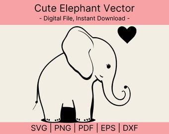 Baby Elephant SVG, cute elephant, Adorable Baby Elephant ,baby shower cut file, Boy, girl ,elephant with heart, clipart, stencil, png, dxf