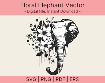 Floral olifant SVG, bloemen, dieren gesneden bestanden (digitale download)