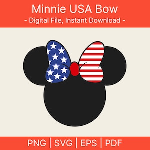Minnie USA Bow Svg, Bow Svg, png bundle for cricut, Minnie Bow USA Silhouette,  Polka Dot USA Bow Svg, Minnie Mouse Clipart,Digital Download