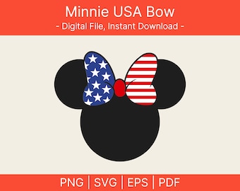 Minnie USA Bow Svg, Bow Svg, pacchetto png per cricut, Minnie Bow USA Silhouette, Polka Dot USA Bow Svg, Minnie Mouse Clipart, Download digitale