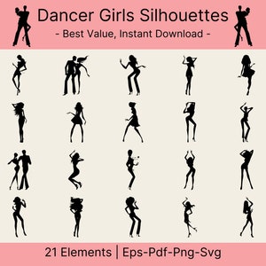 Dancer Girl SVG Bundle, Dance Svg Bundle, Dance Svg, Dance Team Svg, Dancers Team Svg, Dance Clipart, Dance Cut File for Cricut, Silhouette