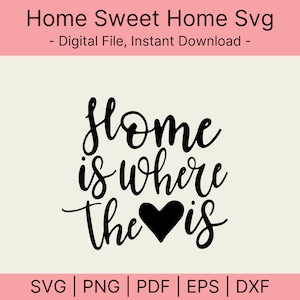 家は心の拠り所、心温まる家の装飾 SVG、Cricut 用ベクターカットファイル、シルエット、Pdf PNG EPS Dxf、デカール、ステッカー、ビニール、家