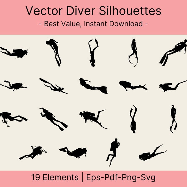 Diver Svg, Scuba Diving Svg Bundle, Scuba Diver Silhouette SVG, svg, dxf, Cricut, Silhouette Cut File, Instant Download, Commercial License