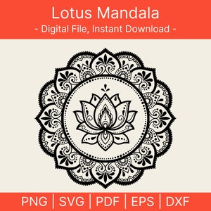 Lotus Mandala png, Lotus svg, mandala dxf, bouddha SVG bundle, bouddha SVG, bouddha png, bouddha silhouette, spirituel svg, yoga svg, lotus svg