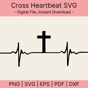 Cross Svg Heartbeat, Cross Svg, Cross Svg For Cricut, Cross Svg Cut File, Cross Svg Files, Cross Svg For Laser, Cross Svg Baptism Glowforge,