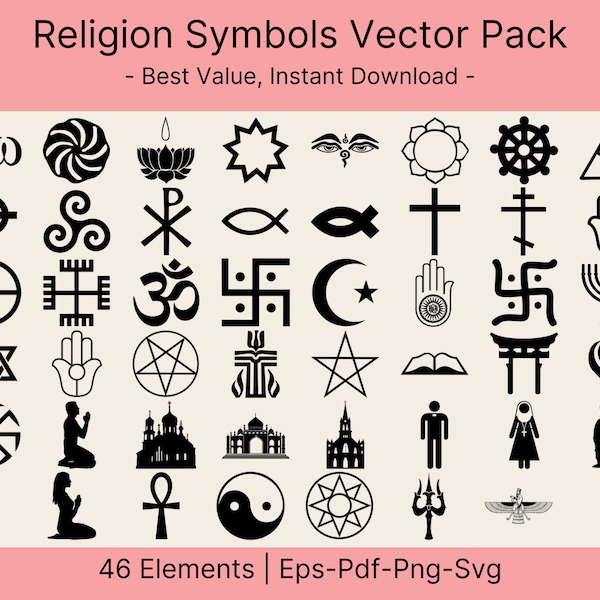 Bundle SVG religieux, 46 emblèmes spirituels svg, Svg chrétien, symboles religieux, icônes spirituelles png, fichier coupé, usage commercial, art sacré