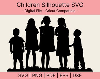 Children Silhouette SVG Bundle, Kids Clipart (Digital Download)