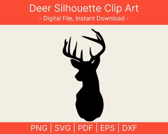Deer Png, Deer Silhouette Png, Deer silhueta dxf, Desenho de bordado de silhueta de veado, Clipart de veado png, Cabeça de veado dxf, eps, svg