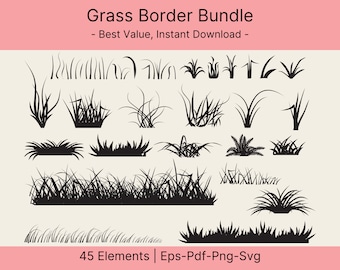 Grass SVG Bundle, Vector Grass Borders, Wild Grass Cut Lines, PNG, Compatible with Cricut & Silhouette, Instant Download, Commercial Use