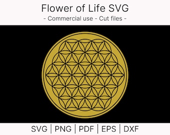 May include: A black and gold Flower of Life design. The design is a geometric pattern of overlapping circles.