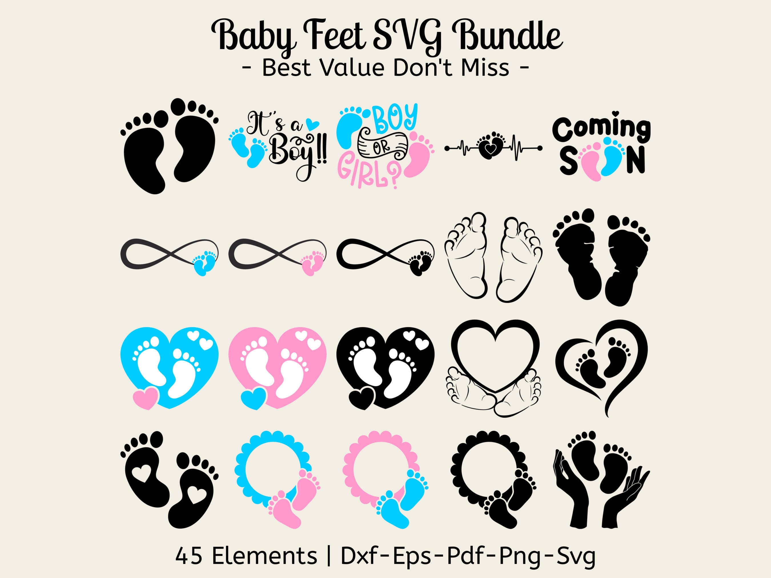 Baby Footprint, Baby Feet SVG Bundle, Baby feet monogram name frame,   Love Newborn Baby Feet Svg, Baby Feet SVG-Files, Instant Download