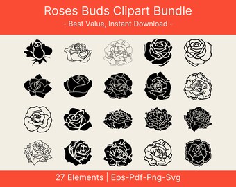 Flower svg, Rose svg, Rose outline svg, Rose silhouette svg, whimsical, digital download svg, dxf, png, pdf, botanical svg, rose svg bundle